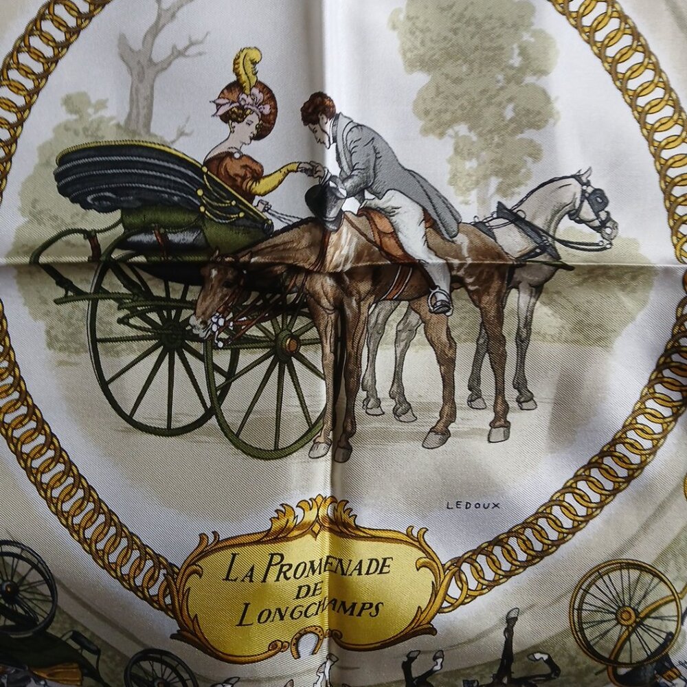 Hermès "La Promenade De Longchamps" Silk Scarf Vintage Equestrian LeDoux